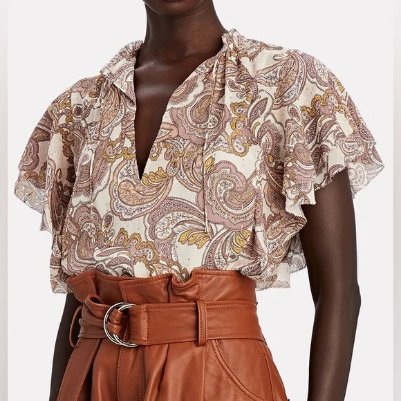 Intermix Carolina Paisley Silk Chiffon Top size S - Picture 2 of 16